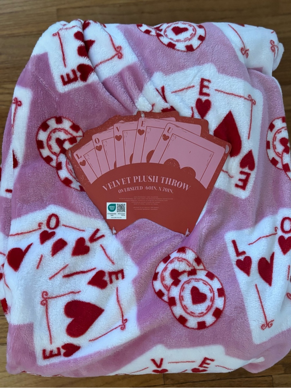Velvet Plush Throw - Pink & Red Cards/Poker Theme